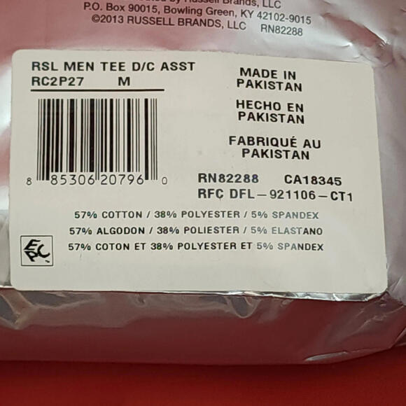 Russell Men's Comfort Performance 2-Pack White Crew T-Shirts Size M Moisture Wic - Picture 3 of 3